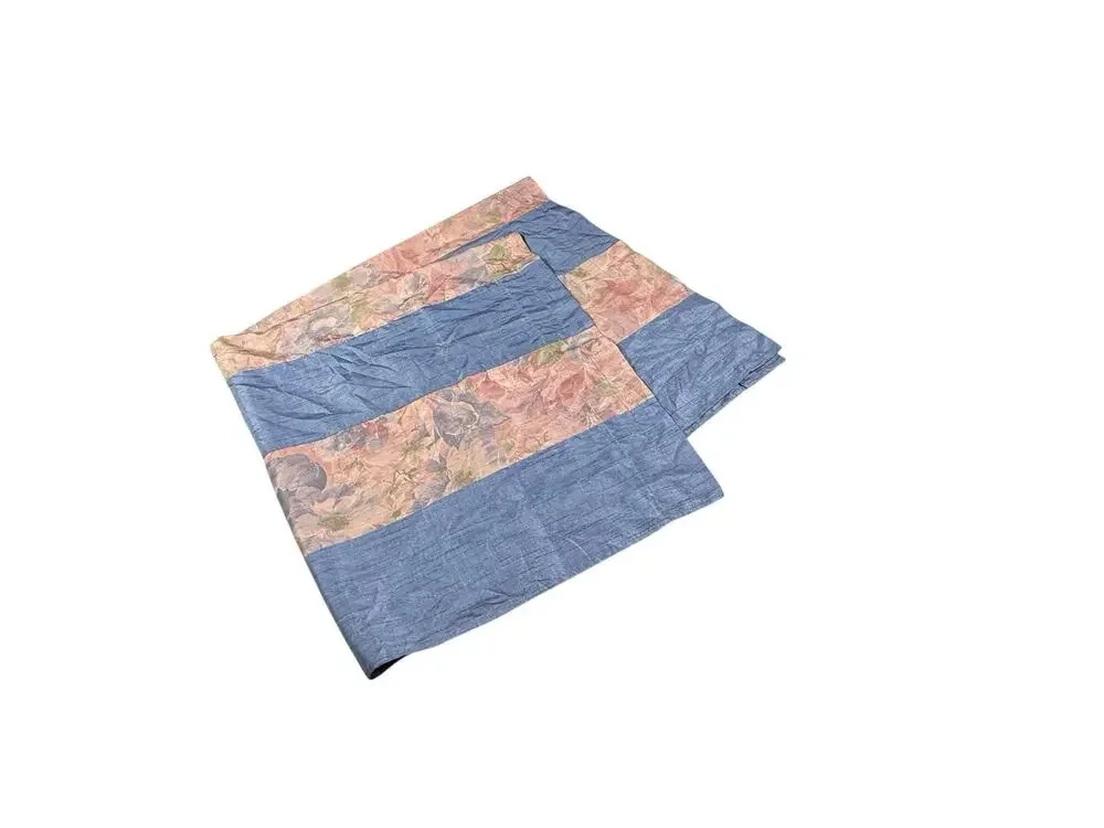 1 Single Vintage Faux Silk Curtain Panel Beautiful Blue Pink Floral Stripe 45